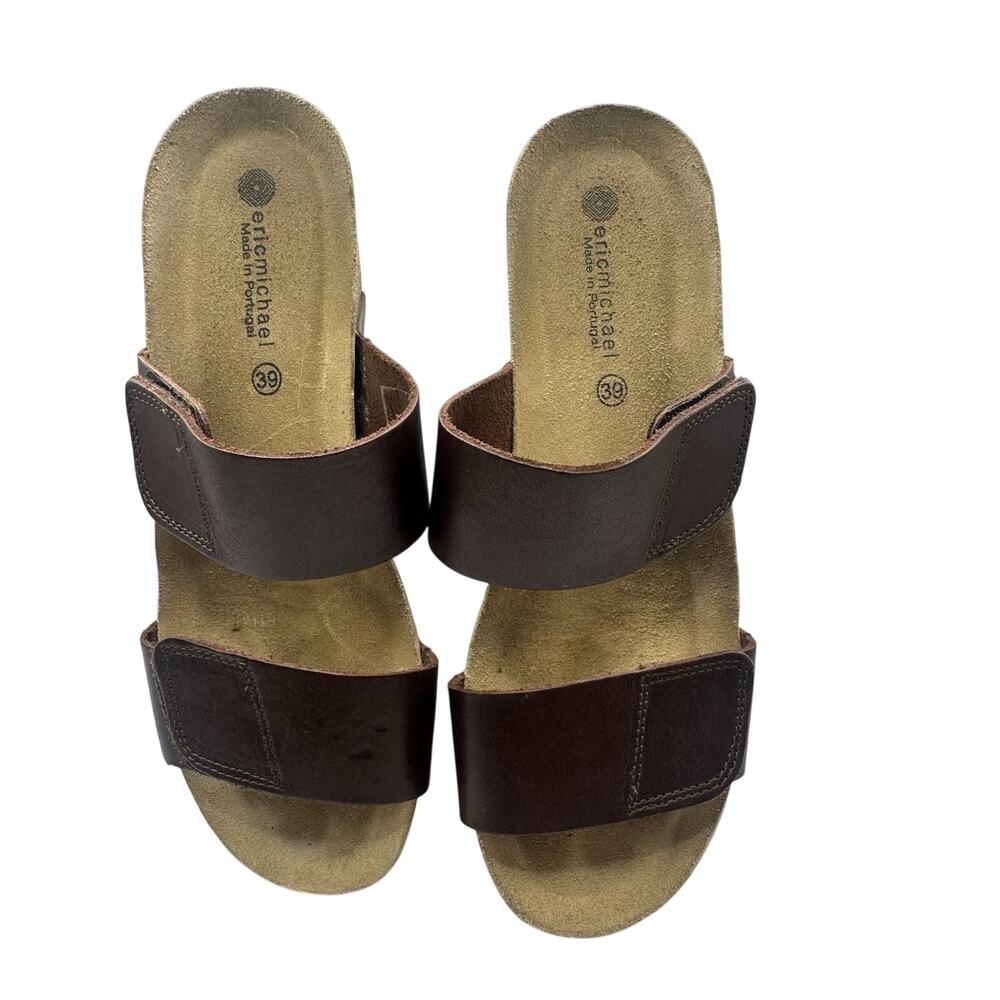 Eric Michael Women’s EU 39 Brown Leather Cork Footbed Comfort Sandals Portugal - Picture 2 of 5